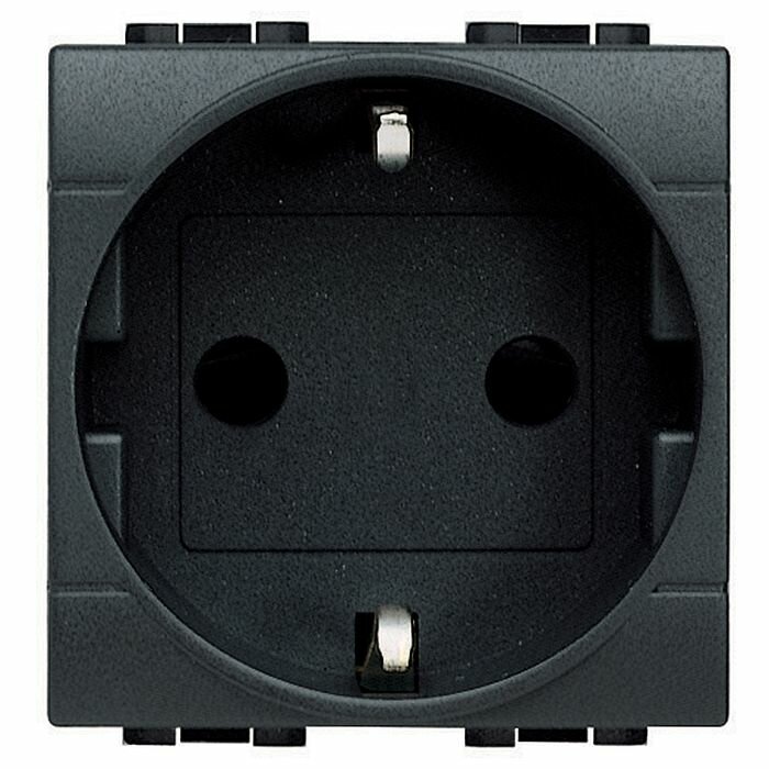 фото Розетка BTicino LIVING LIGHT, скрытый монтаж, с заземлением, со шторками, антрацит, L4141