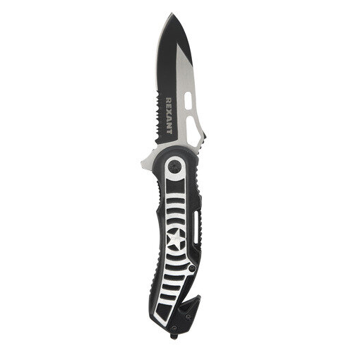 Складной нож REXANT Autosafer, функций: 3, 200мм, белый / черный, блистер [12-4914-2]