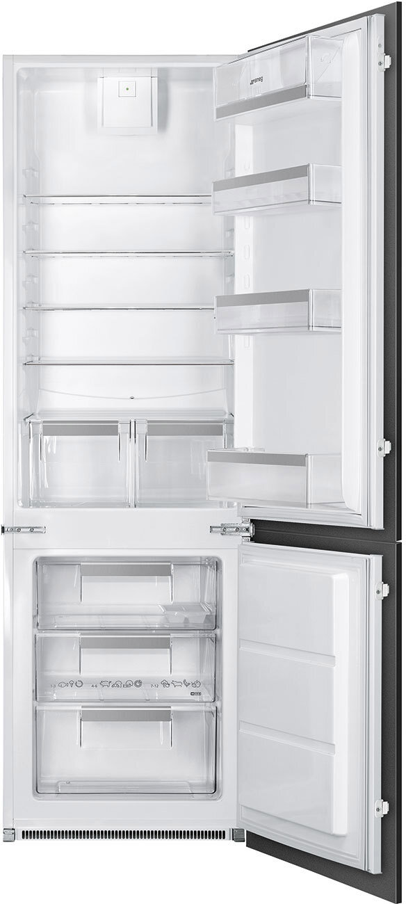 Smeg Встраиваемые холодильники SMEG/ 1772 х 548 х 549 мм, объем камер 195+72л, нижняя морозильная камера, скользящие направляющие