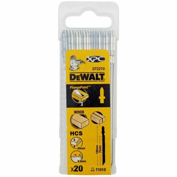 фото Пилка для лобзика по дереву DEWALT EXTREME PRECISION CUT DT2210, из высокоуглеродистой стали, HCS, 100 x 75 x 4.2 x 60 мм, T101D, 20 шт.