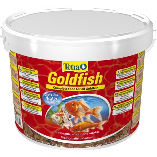 Корм для всех видов золотых рыбок и холодноводных рыб TETRA Goldfish хлопья, 10 литров