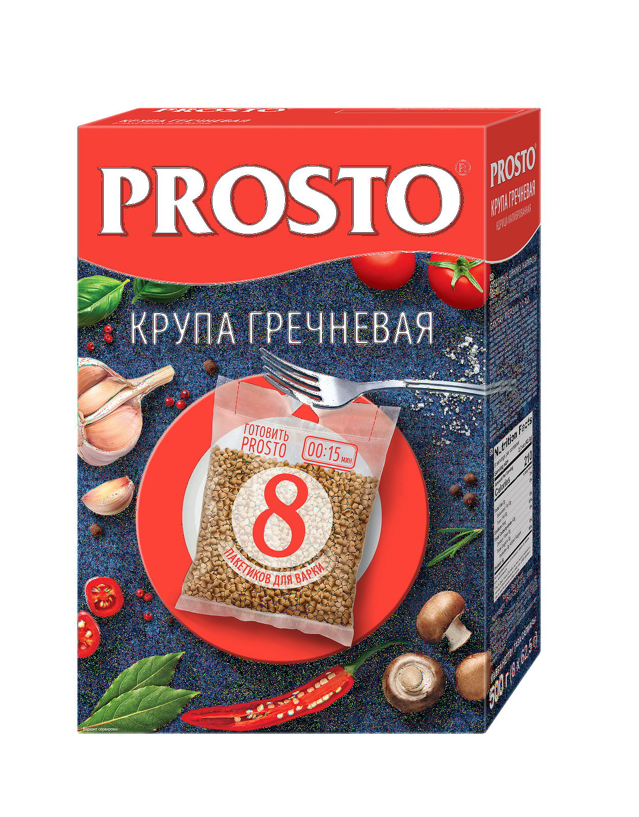 Упаковка 12 штук Гречневая ядрица Buckwheat Prosto 500г (8 х 62,5г)(96 пакетиков)