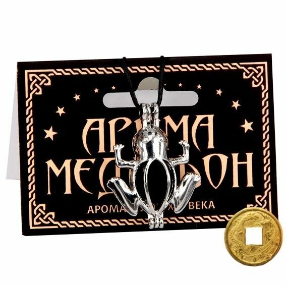Амулет-Аромакулон-Аромамедальон Лягушка 33см цвет серебро + монета "Денежный талисман"