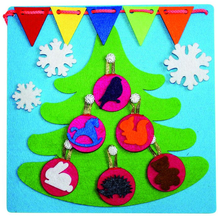 фото Игровой мини-коврик Smile Decor "Елочка", развивающая игра из фетра для мелкой моторики, учим животных и цвета