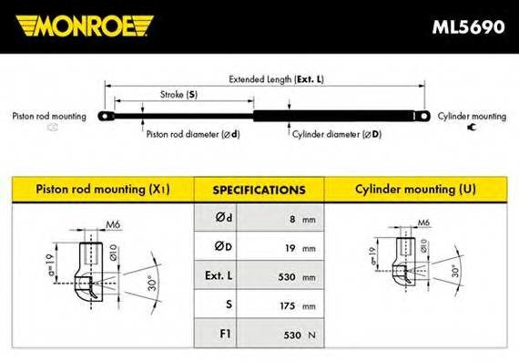 Амортизатор крышки багажника bmw x5 (e53) 3.0 d/3.0 i/4.4 i/4.6 is/4.8 is 00 - Monroe ML5690