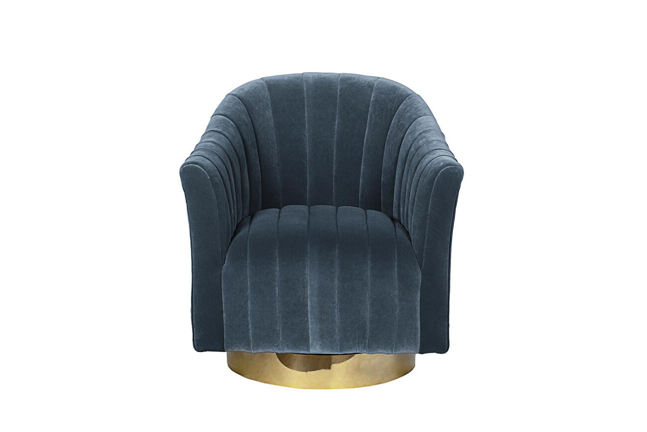 Кресло Garda Decor вращающееся голубое велюровое 48MY-W2588 LTB GO - фотография № 1
