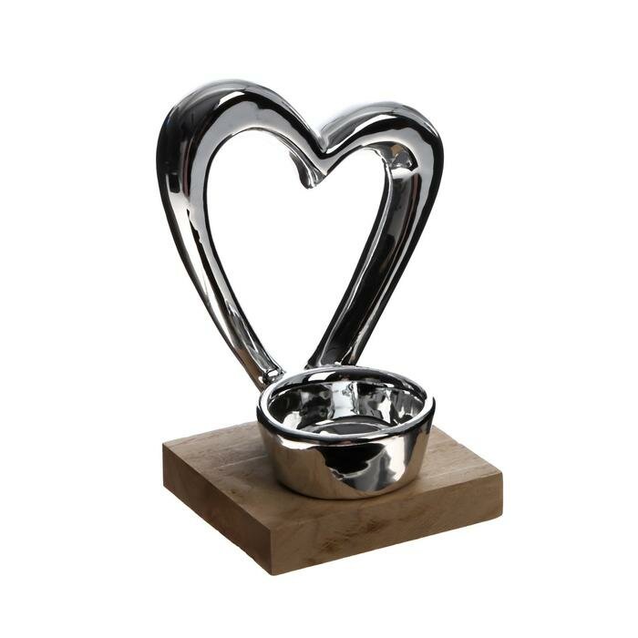 Сувенир керамика, дерево подсвечник "Серебряное сердце" 13,5х8х9,4 см - фотография № 5