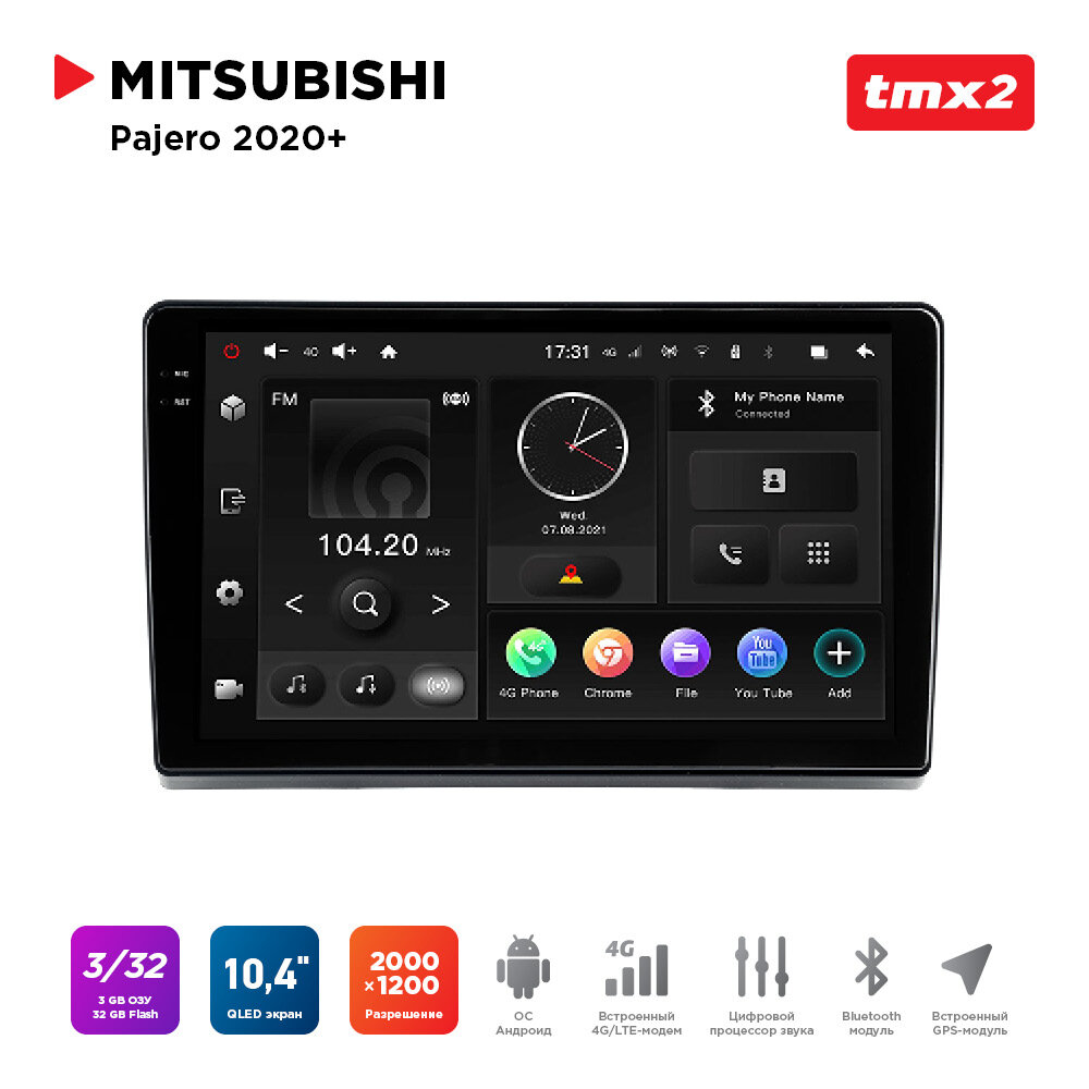 Автомагнитола Mitsubishi Pajero 20+ (MAXIMUM Incar TMX2-6115-3) Android 10/2000*1200, BT, wi-fi, 4G LTE, DSP, 3-32Gb, 10.4"