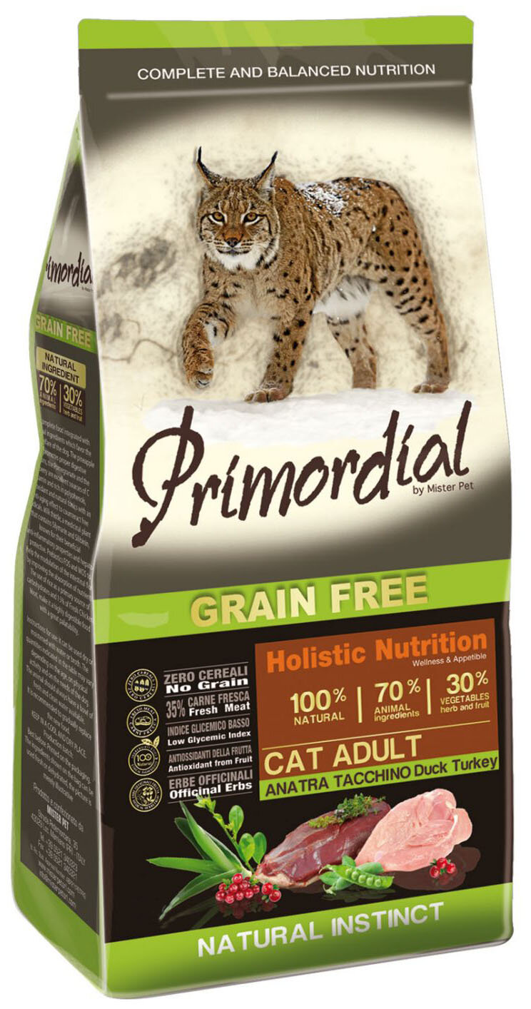 Корм Primordial Grain Free Adult Duck & Turkey (беззерновой) для кошек, с индейкой и уткой, 6 кг