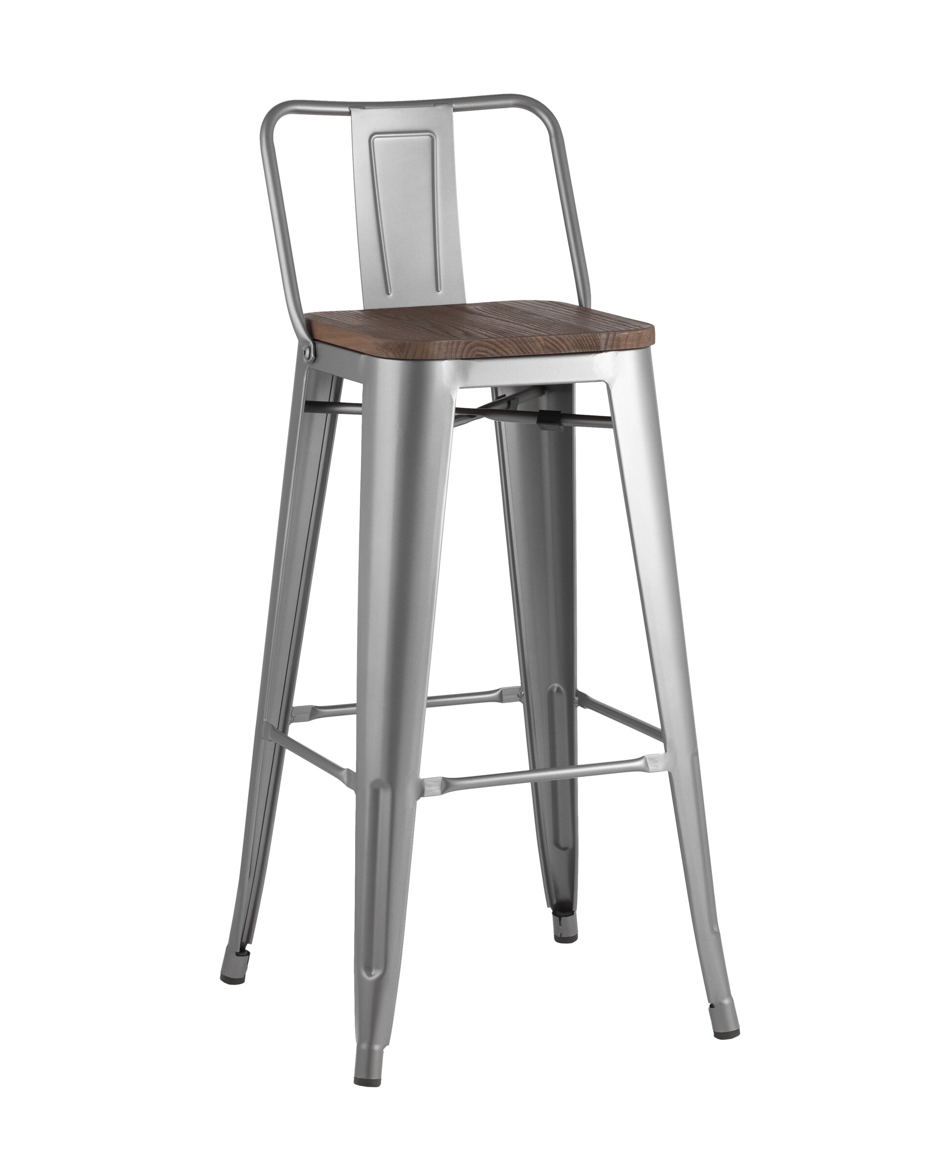 Стул барный STOOL GROUP TOLIX WOOD со спинкой Серебристый матовый/Темное дерево