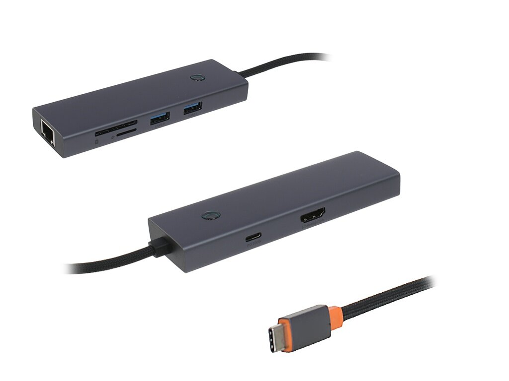 Хаб OS-Baseus Flite Series 7-Port HUB Docking Station (Type-C to HDMI4K@60Hz*1+USB3.0*2+PD*1+RJ45*1+SD/TF3.0*1) Серый (B00052805813-00)