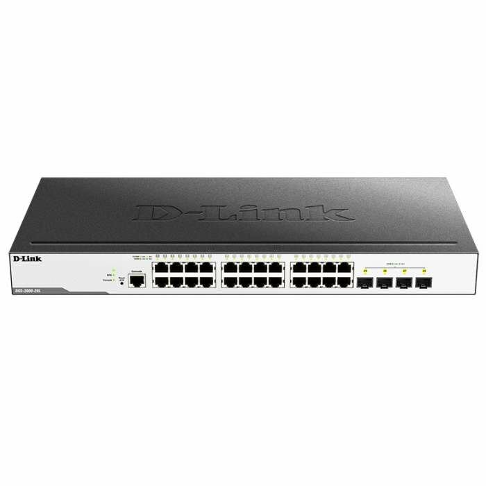 Коммутатор D-Link DGS-3000-28L/B1A, L2 Managed Switch with 24 10/100/1000Base-T ports and 4 1000Base-X SFP ports.16K Mac address, 802.3x Flow Control, 4K of 802.1Q VLAN, VLAN Trunking, 802.1p Priority Queues, T