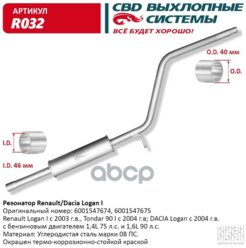 Резонатор Renault Dacia Logan 6001547674 CBD арт. R032