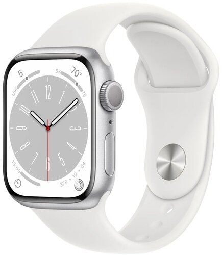 Умные часы Apple Watch Series 8 45 мм Aluminium Case, M/L Silver/White Sport Band