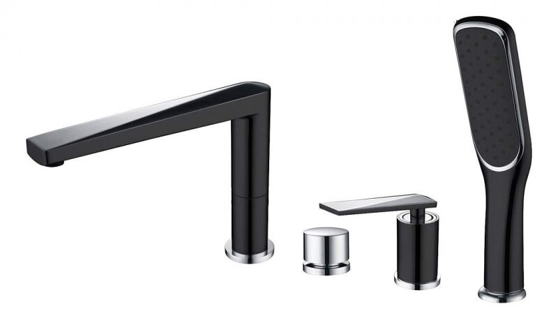 Смеситель для ванны BOHEME Venturo 370-B на борт, черный матовый/хром