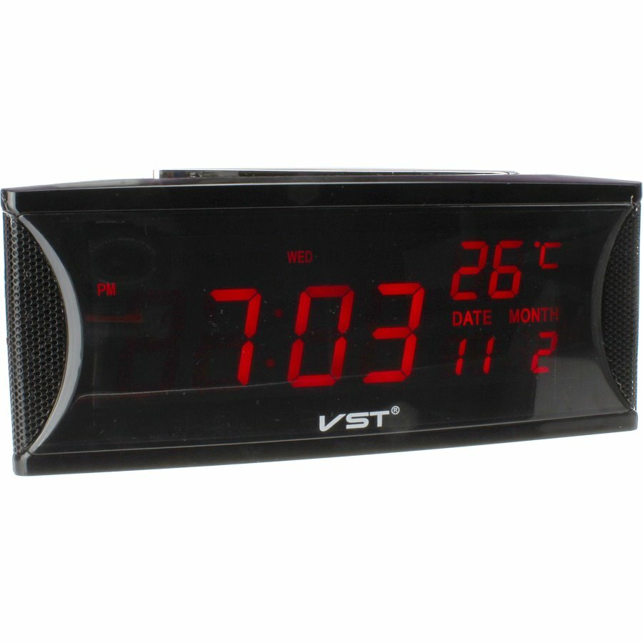Часы VST-719W-1 1 дисплей красный 220 будильник, календарь, термометр - фотография № 1