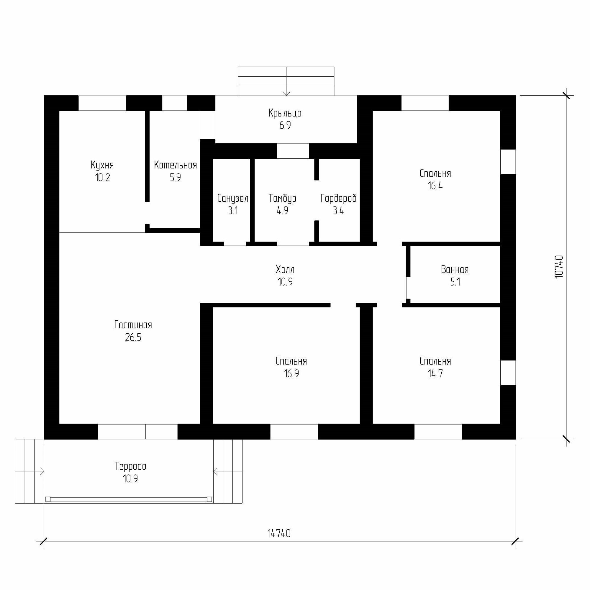 Проект одноэтажного дома 15×11м - фотография № 5