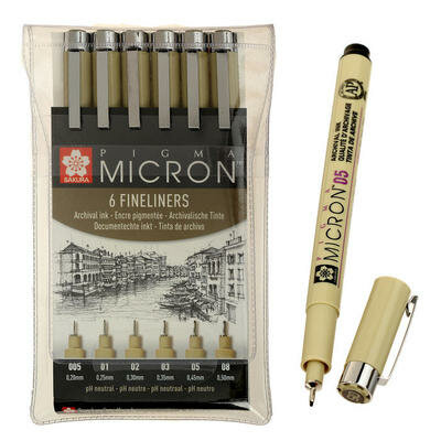 Ручка капиллярная, набор Sakura Pigma Micron 6 штук (0.2, 0.25, 0.3, 0.35, 0.45, 0.5) SAKURA 2197031