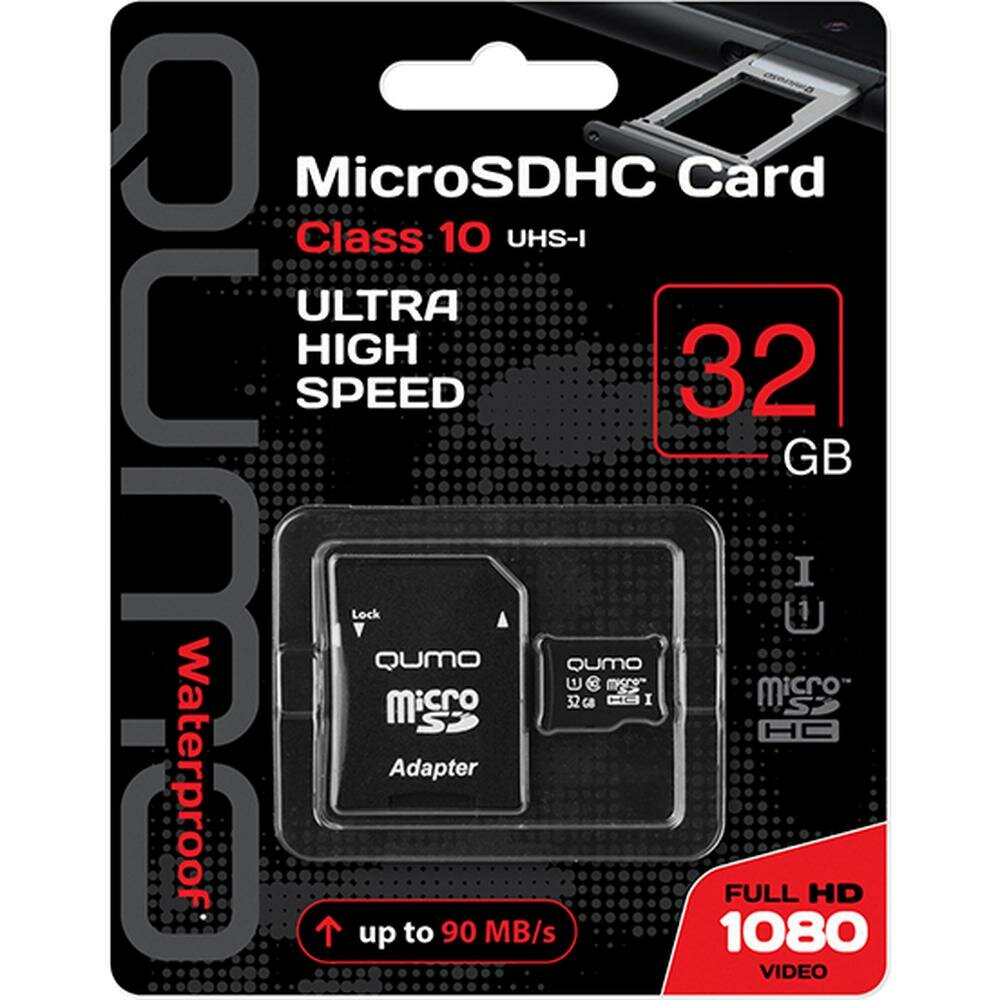 Карта памяти Micro SecureDigital 32Gb Qumo UHS-I 3.0 ( QM32GMICSDHC10U1 ) адаптер SD