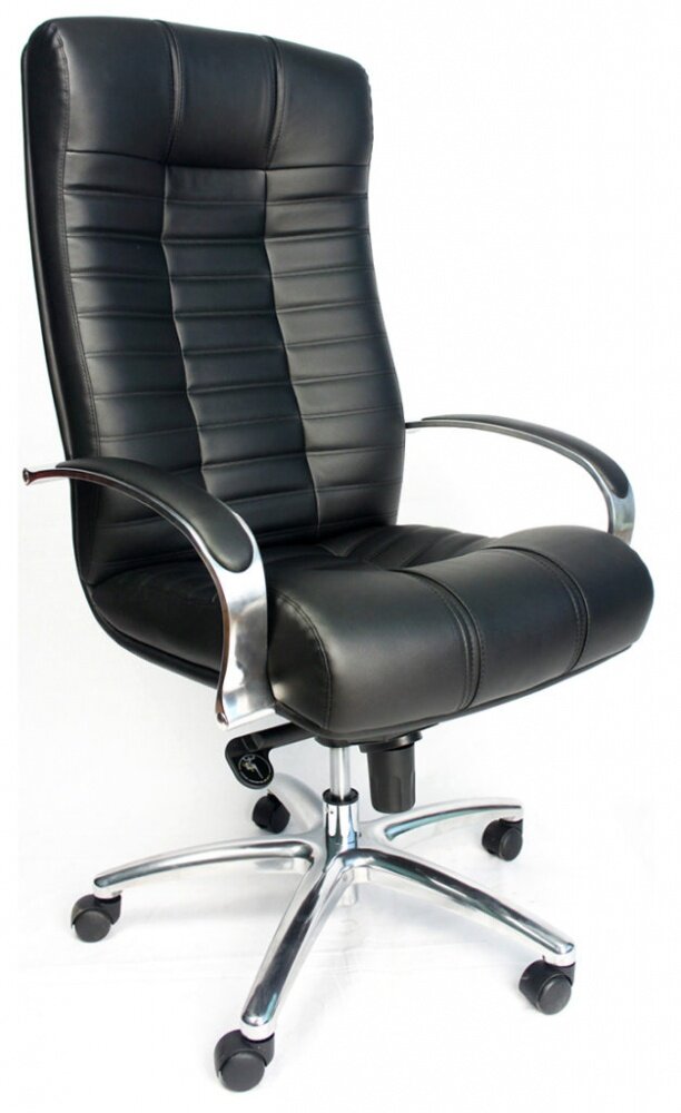 Эргономичное мягкое компьютерное кресло для офиса Everprof Atlant AL M, регулировка высоты газлифт, механизм качания мультиблок, обивка натуральная кожа чёрный