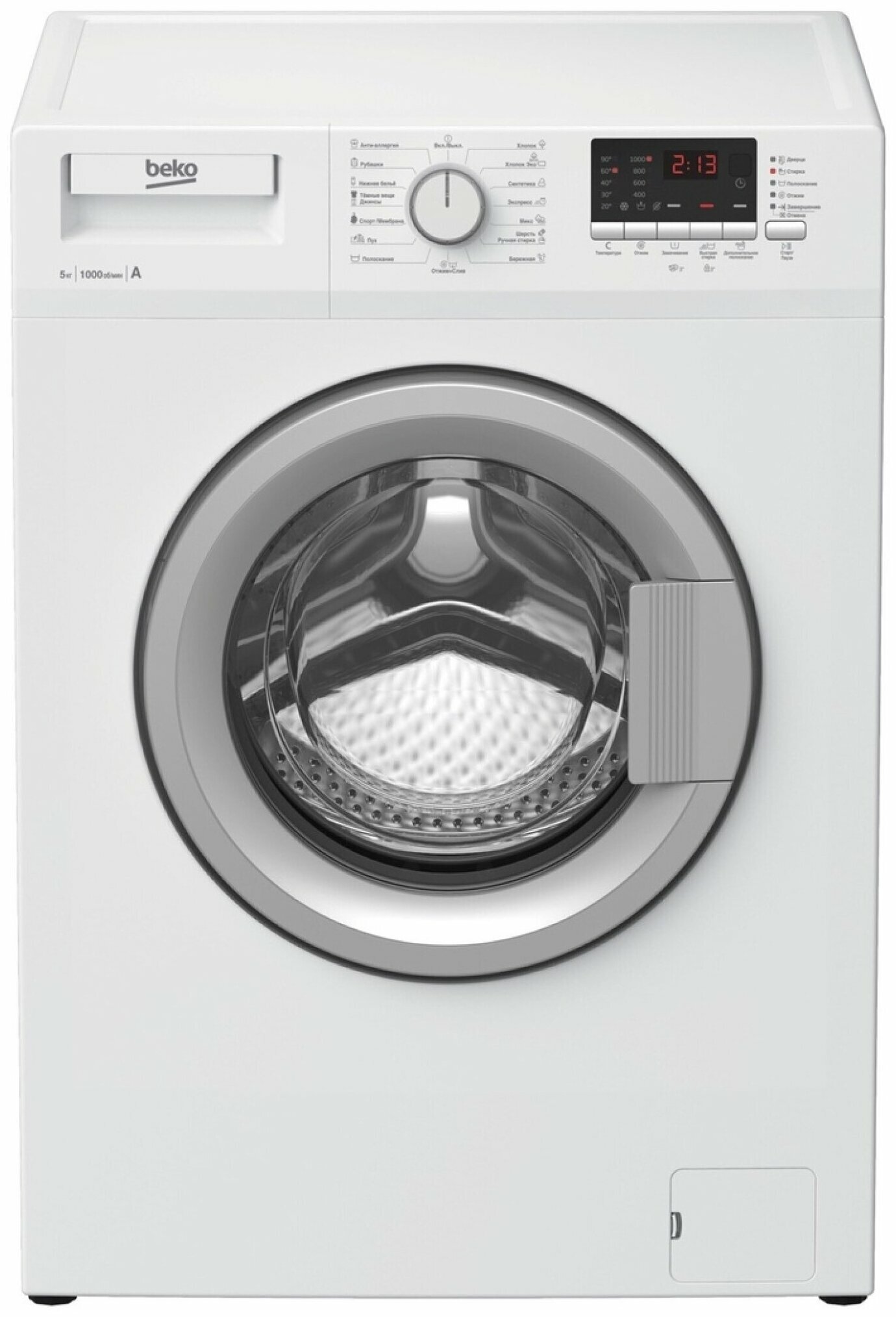 Beko Стиральная машина Beko WRS55P2BSW, узкая, фронтальная, A(-10%), белый (5кг, 1000об./мин.)