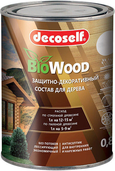 Декоселф декоративная пропитка по дереву тик (0,8л) / DECOSELF Biowood защитно-декоративный антисептик для дерева тик (0,8л)