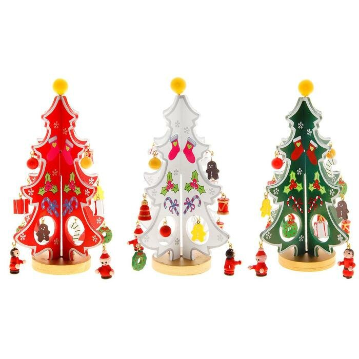 фото Сувенир новогодний "Елка на подставке", с серебристым контуром и звездой, цвета микс, 154281