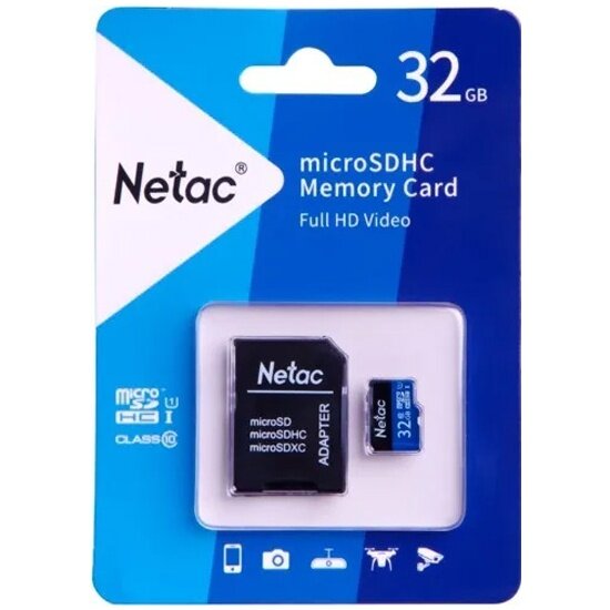 Карта памяти Netac P500 MicroSDHC 32Gb Сlass 10 80MB/s + ADP (NT02P500STN-032G-R)