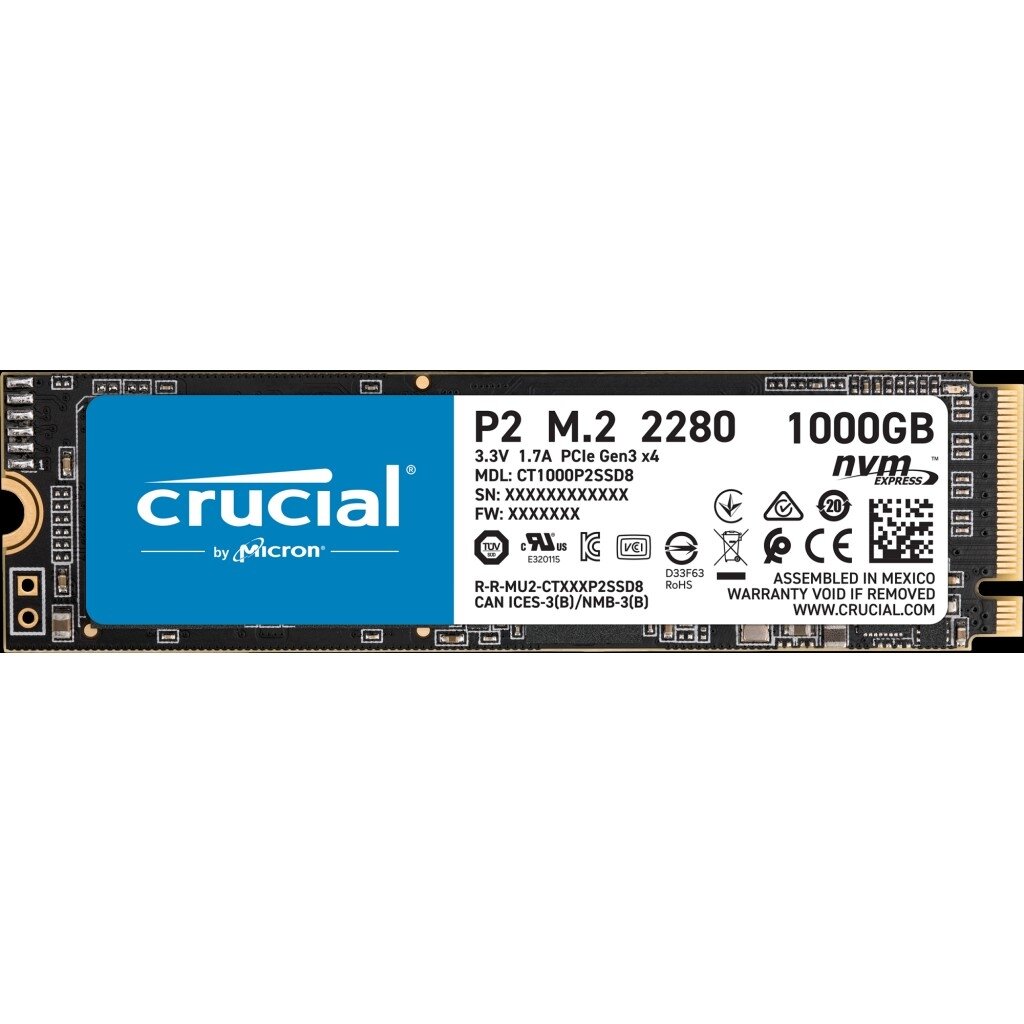 Crucial SSD 1000GB P2 M.2 NVMe PCIEx4 80mm Micron 3D NAND 2300/1150 MB/s CT1000P2SSD8