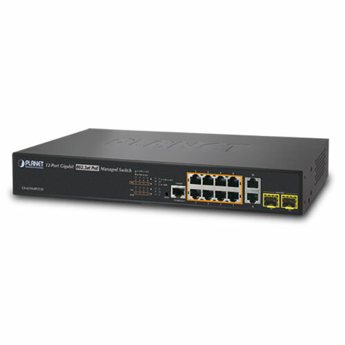   PLANET GS-4210-8P2T2S  8- 10/100/1000Mbps 802.3at PoE + 2- 10/100/1000Mbps + 2- 100/1000X SFP