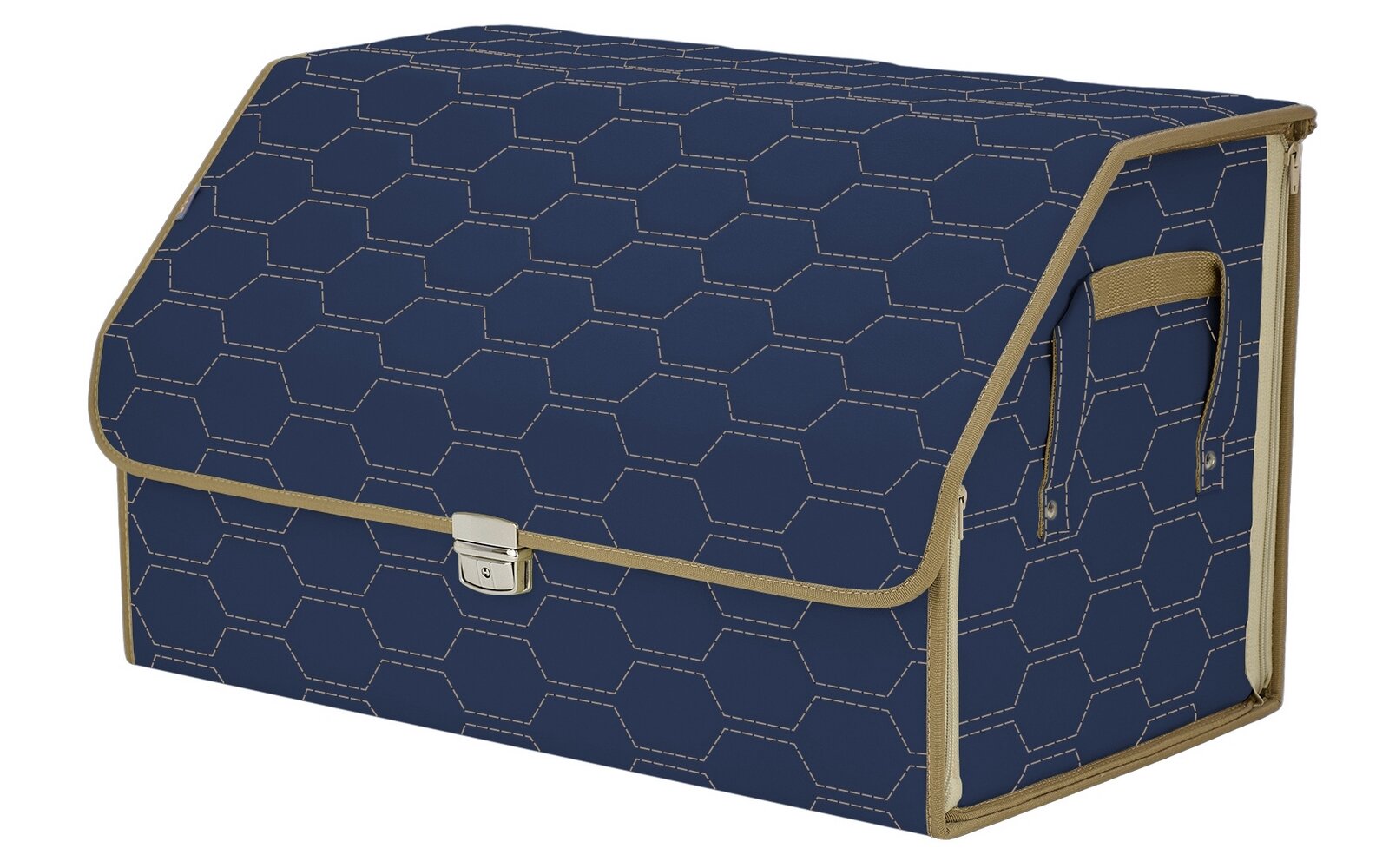 Органайзер-саквояж в багажник "Союз Премиум" (размер XL). Цвет: синий с бежевой прострочкой Соты.