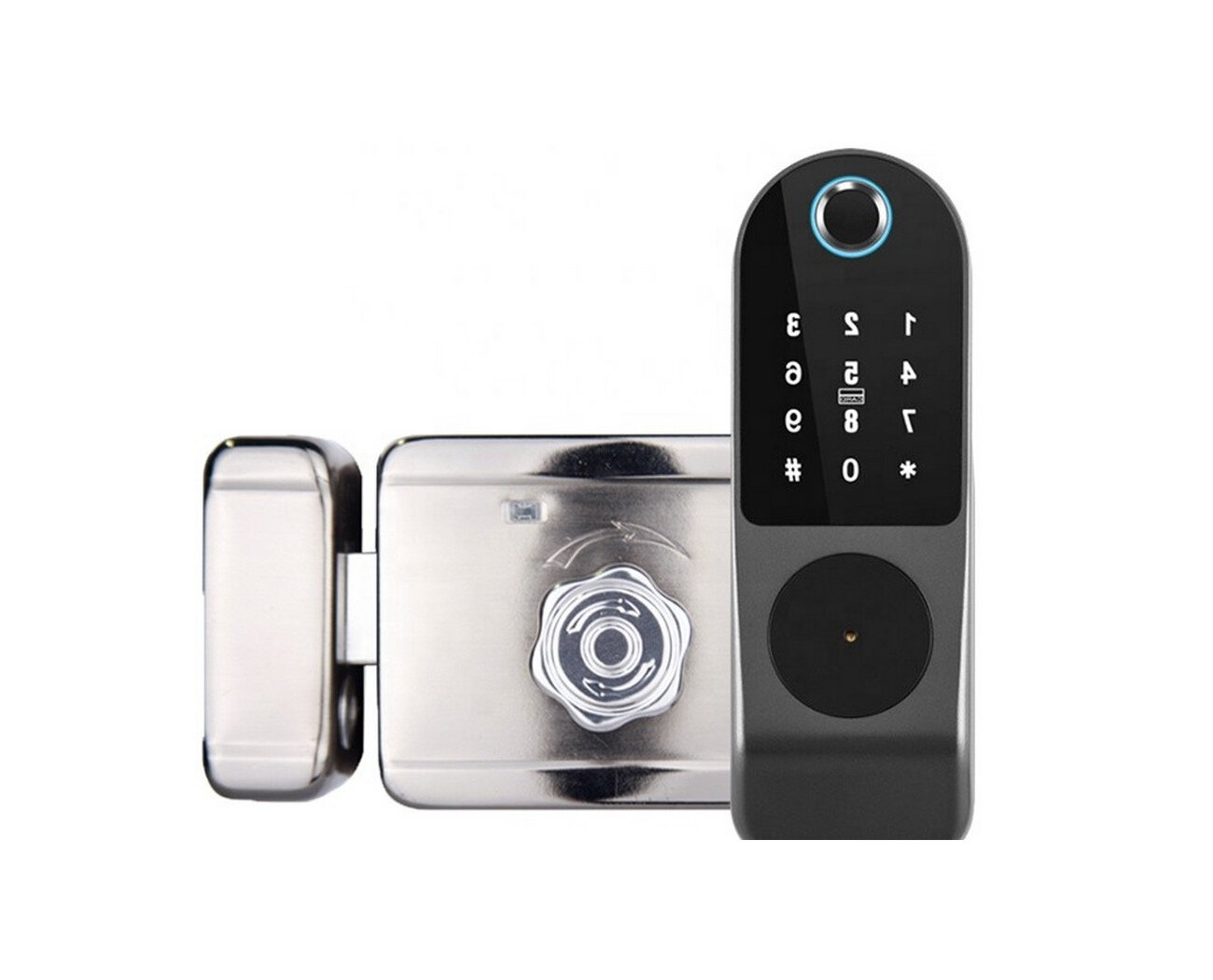 фото HD-ком Tuya-Wi-Fi (СЛ-812) (U5326718S) - биометрический умный Wi-Fi замок накладной кодовый на уличную дверь - металлический корпус