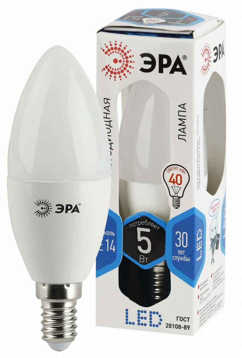 ЭРА LED B35-5W-840-E14 ЭРА (диод, свеча, 5Вт, нейтр, E14) (10/100/3500)
