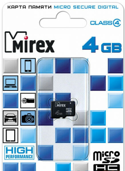 Карта памяти microSD 4GB Mirex microSDHC Class 10 13612-MC10SD04