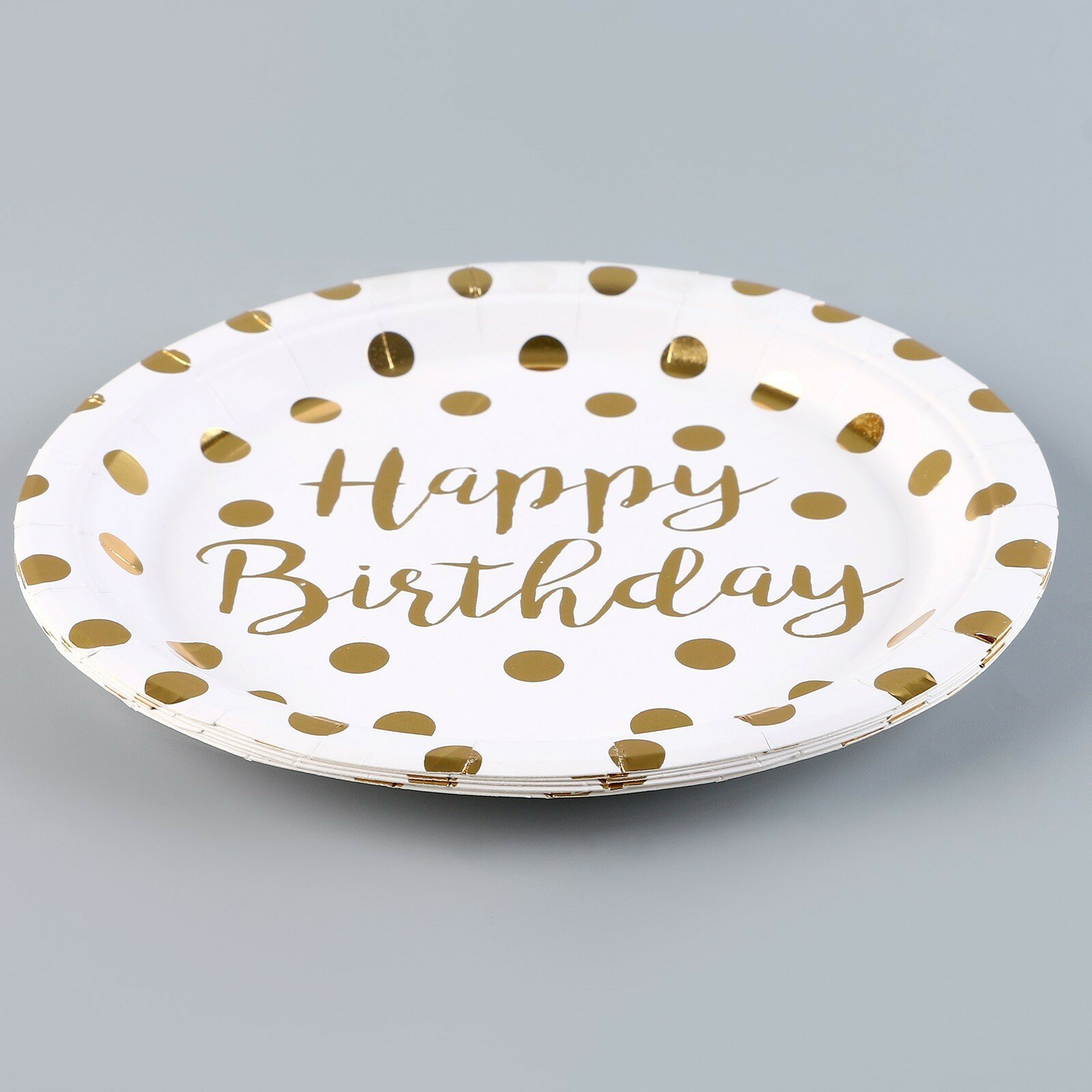 Тарелка бумажная «С днём рождения», горох, в наборе 6 шт., цвет золото - фотография № 2