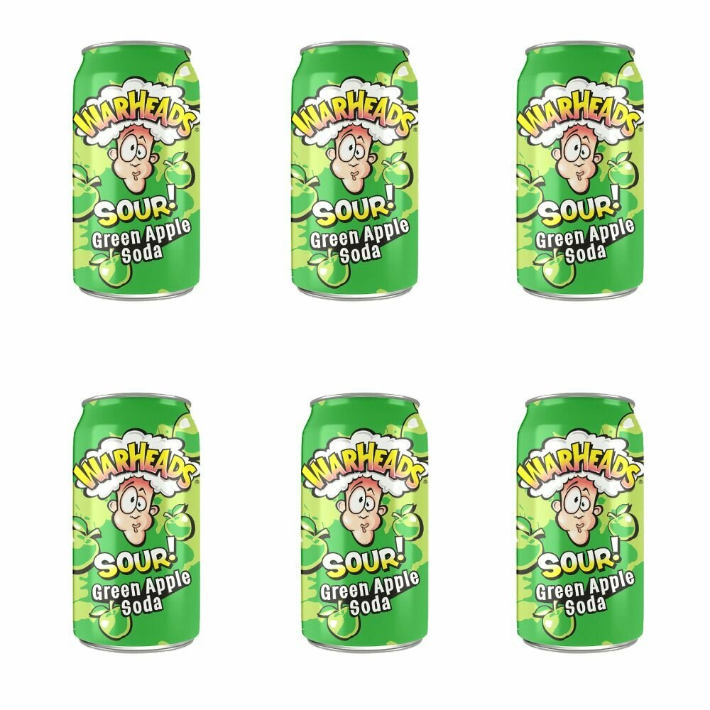 Газированный напиток Warheads Sour! Green Apple Soda, 355 мл х 6 шт