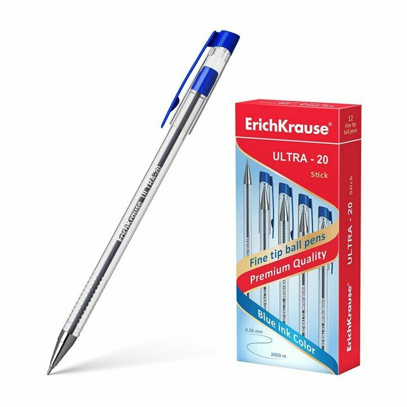 Ручка шариковая Erich Krause ULTRA L-20, 0,7мм, синяя (3 шт. в упаковке)