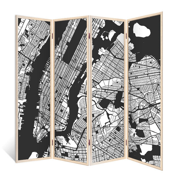 Ширма перегородка План города 4 створки кремовый дуб 176х185 см