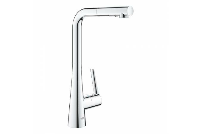 Смеситель для кухни GROHE Zedra с выдвижной лейкой, L-образный излив с 2 режимами струи, хром (32553002)