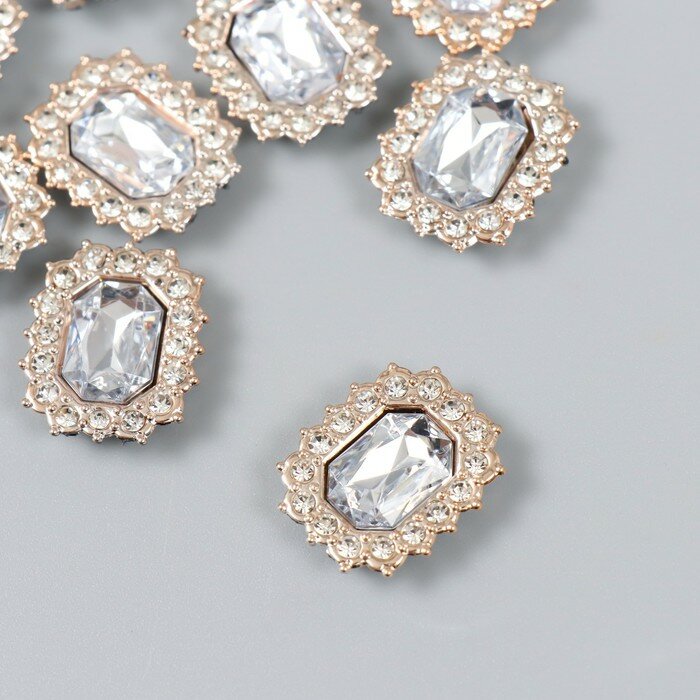 фото Арт Узор Декор для творчества пластик, стразы "Медальон восьмиугольный" н-р 10 шт белый 1,8х2,4 см