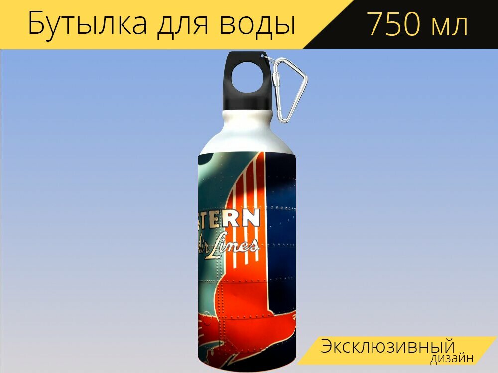 Бутылка фляга для воды "Восточные авиалинии, авиакомпания, логотип" 750 мл. с карабином и принтом
