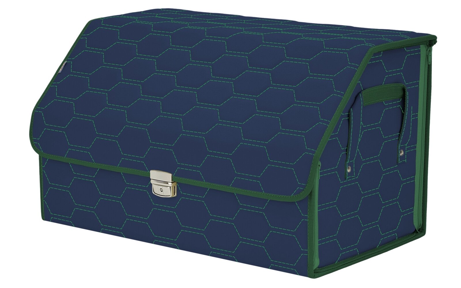Органайзер-саквояж в багажник "Союз Премиум" (размер XL). Цвет: синий с зеленой прострочкой Соты.