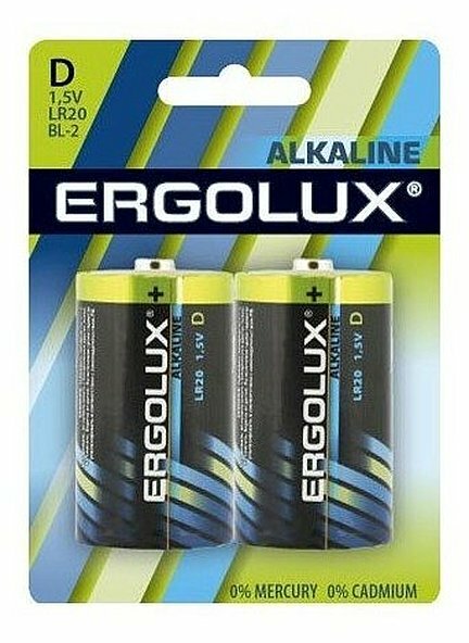 Батарейка Ergolux Alkaline LR20 BL-2 D 21000mAh, 2 шт