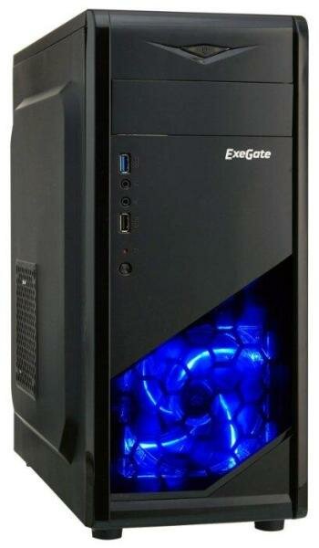 Exegate EX277189RUS Корпус Miditower EVO-8205 Black-Blue light, ATX, <без БП>, 1*USB+1*USB3.0, HD Audio