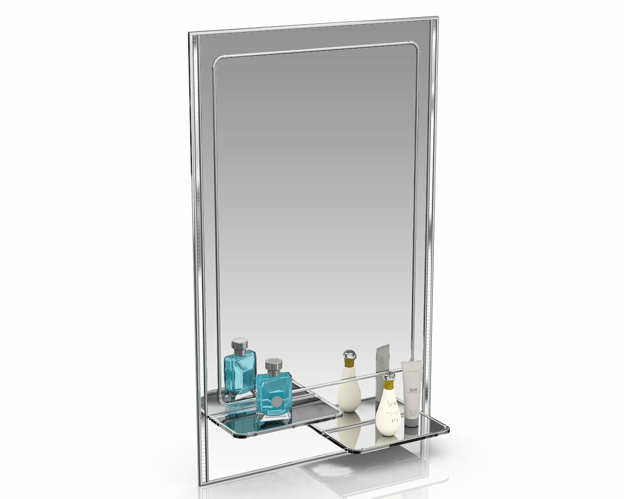 Зеркало 123М2 серебро куб серебро, ШхВ 45х73 см., зеркало для ванной комнаты, две полочки - фотография № 1
