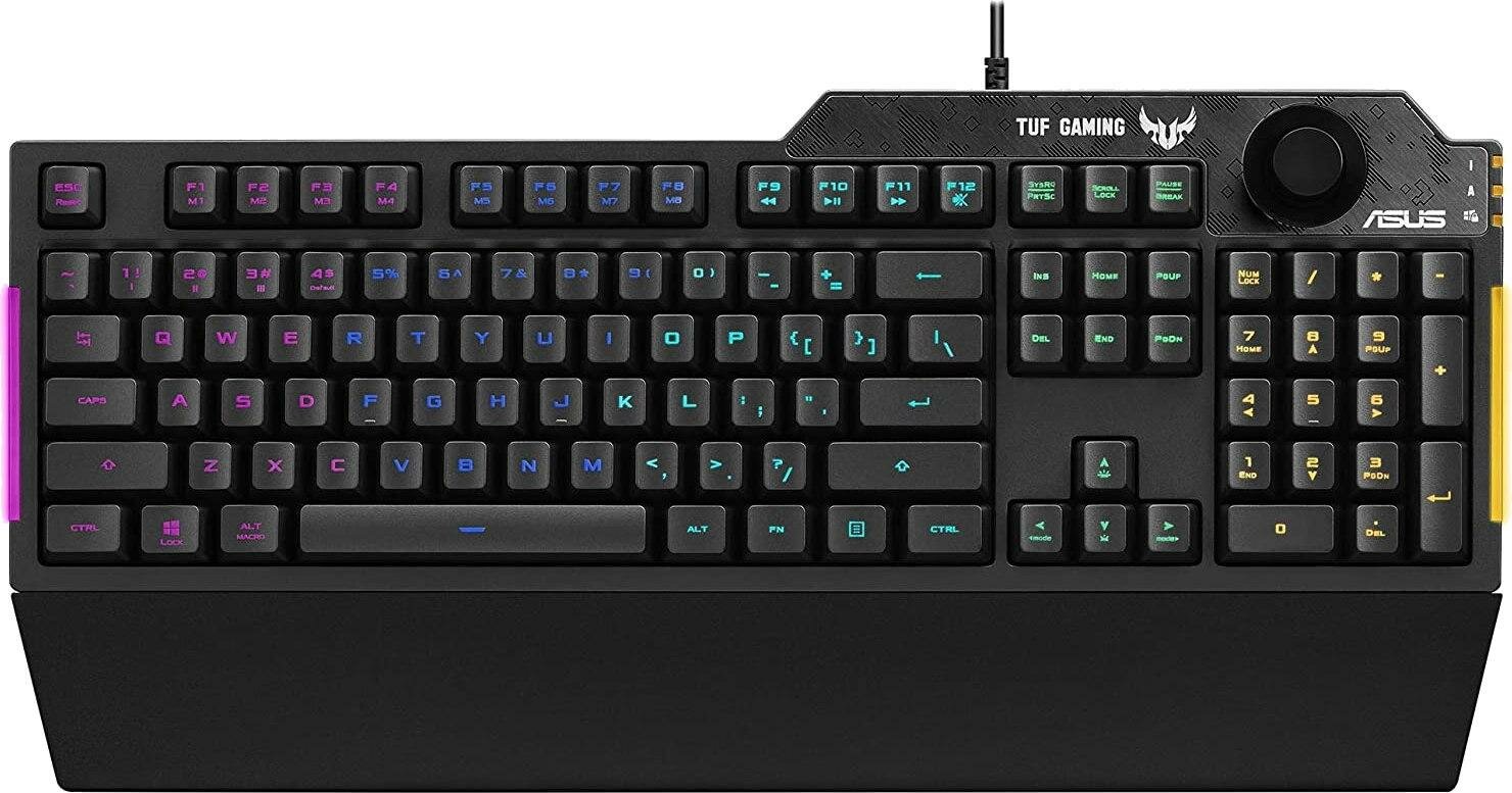 Игровая клавиатура ASUS TUF Gaming K1 чёрная (мембранная, RGB подсветка, USB, регулятор громкости, 90MP01X0-BKRA00)