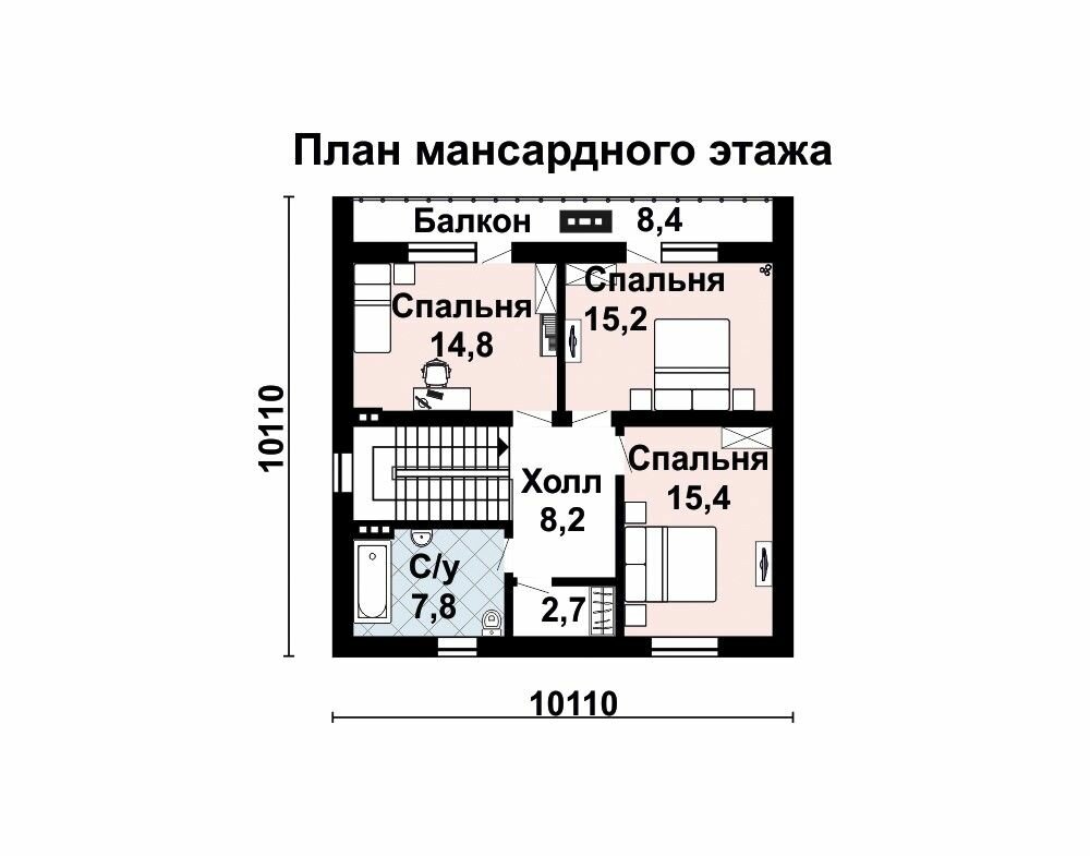 (155м2, 10х10м) Готовый проект двухэтажного дома из газобетона с террасой и чердаком - AS-2030 - фотография № 4