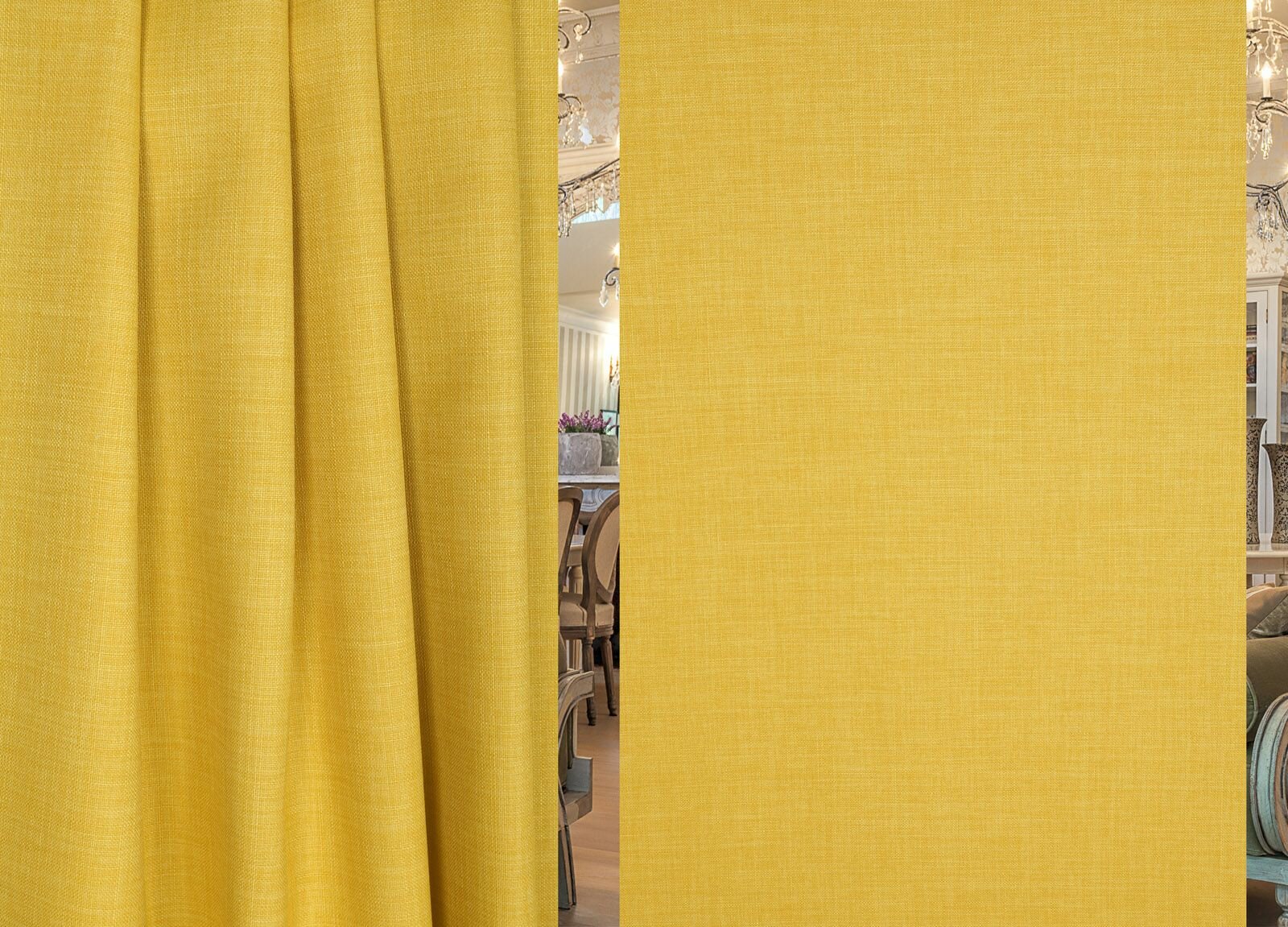 Ткань портьерная лен однотонный 104492 желтый 280 см