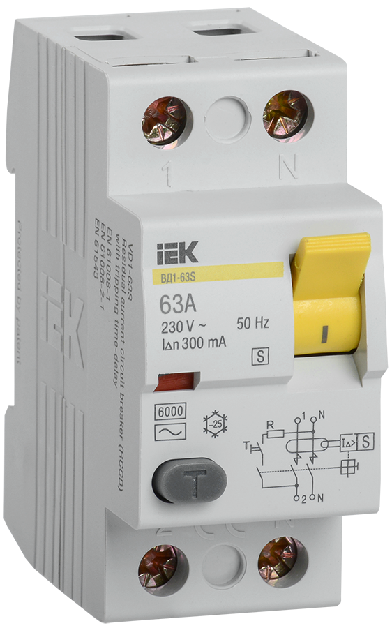 Выключатель дифференциального тока (УЗО) 2п 63А 300мА тип ACS ВД1-63S IEK MDV12-2-063-300