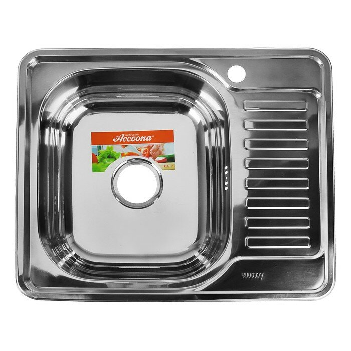 Мойка кухонная Accoona AB4858-L, врезная, левая, толщина 0.6 мм, 580х480х165 мм, глянец - фотография № 1